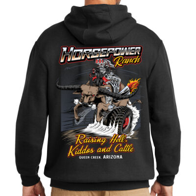 Men's Premium Carhatt Raisin Hell, Kiddos and Cattle Men's Black Hooded Sweatshirt Thumbnail