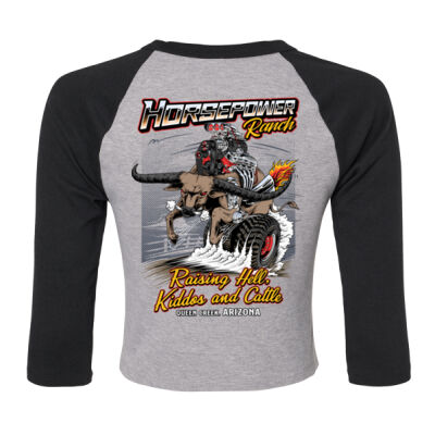 Raisin Hell, Kiddos and Cattle Women's Black Raglan Baby Tee Thumbnail