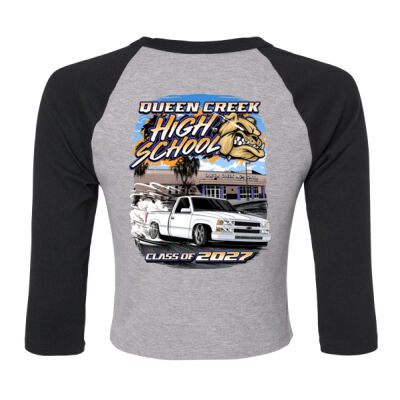 Queen Creek High School Black Raglan Baby Tee Thumbnail
